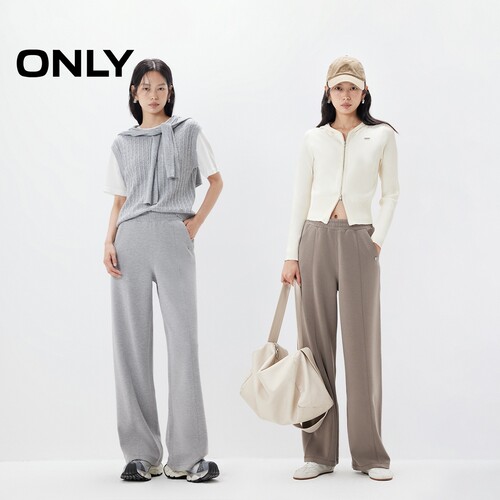 ONLY春季潮流天丝抽绳松紧腰头纯色亲肤垂坠阔腿裤休闲裤女 - 图0