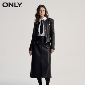 o区绫致ONLY2024秋冬季新款时尚气质羊皮直筒中长款半身裙女百搭