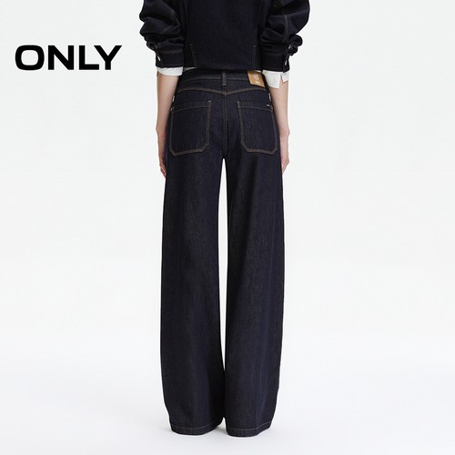 ONLY2025冬季新款撞色明线侧线前移松弛宽松直筒裤长裤牛仔裤女 - 图2