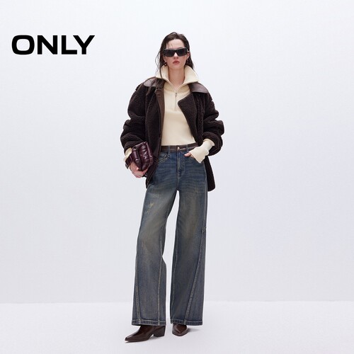 ONLY2026春季新款莱卡通勤拼接宽松直筒裤长裤牛仔裤女|125132071 - 图1