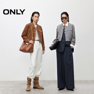 ONLY2025冬季新款棒球风胸前装饰盖袋利落正肩短款皮衣外套女