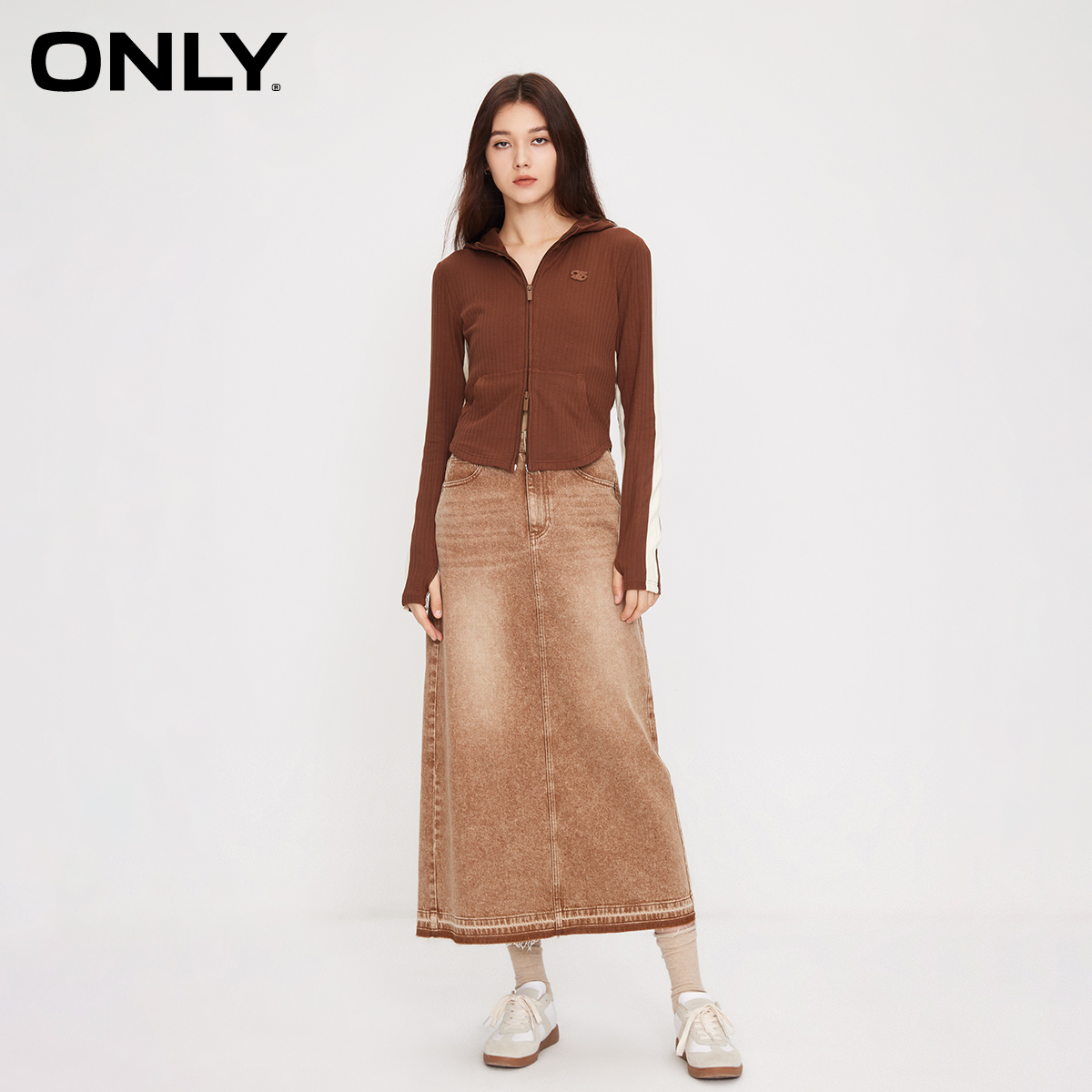 ONLY早春通勤风时尚连帽拼接短款开衫卫衣女|12339R007