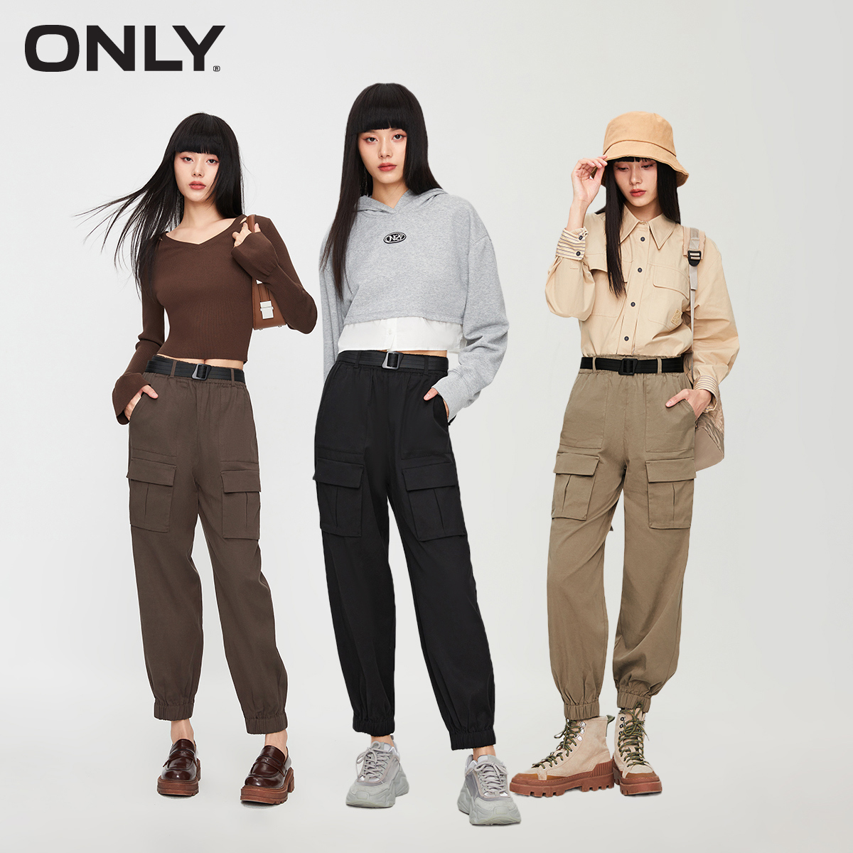 ONLY2023秋季高腰束脚长裤休闲裤