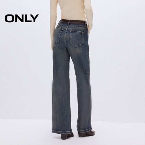 ONLY2026春季新款莱卡通勤拼接宽松直筒裤长裤牛仔裤女|125132071 - 图2