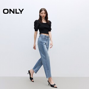 ONLY2026春季新款小个子高腰显瘦设计烫钻直筒裤九分裤牛仔裤女