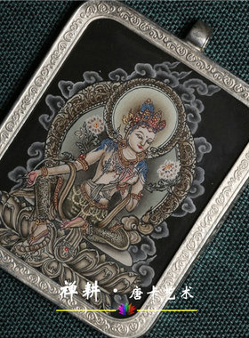 手绘小唐卡随身本命佛吊坠观音