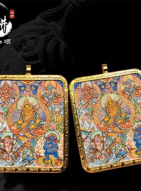 手绘小唐卡财神佛牌吊坠