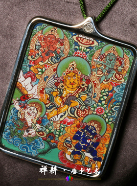 手绘小唐卡财神青海随身佛牌吊坠