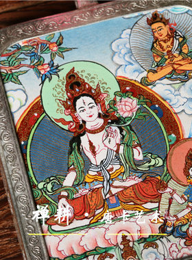 手绘小唐卡白度母尊长寿尊胜佛母