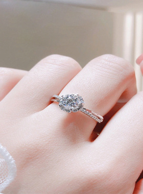 莫桑石钻戒女纯银一克拉铂金情侣