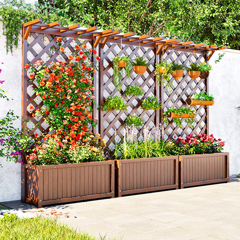 花架种植箱爬藤架防腐木花箱户外庭院子围栏隐私花盆架子隔断栅栏,淘宝优惠券,粉丝福利购,淘宝优惠卷