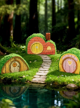 可爱卡通小屋桌面盆栽苔藓摆件