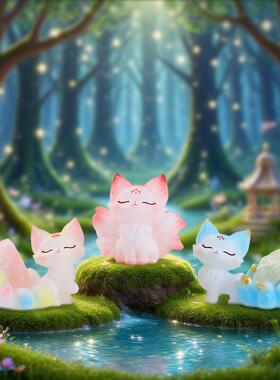 潮玩文创装饰品盲盒古风厂家创意摆件涂山九尾狐水晶石礼物