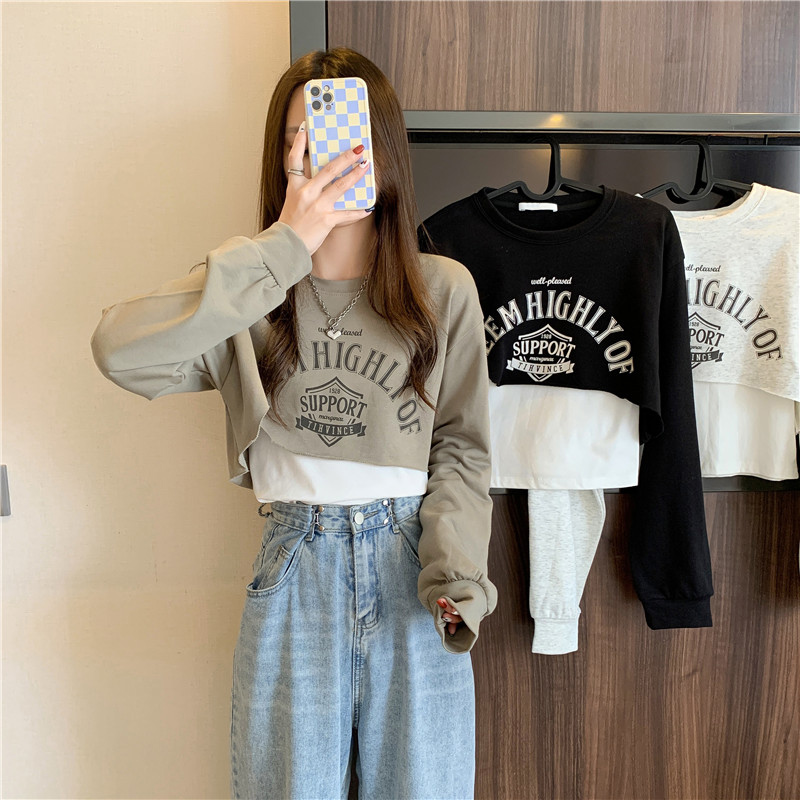 早秋网红新款减龄时尚套装女小吊带背心短款卫衣两件套叠穿上衣服 - 图0