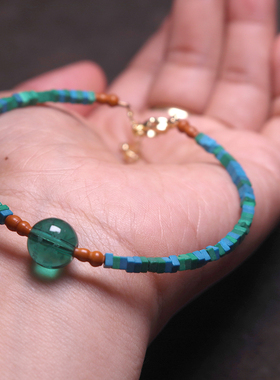 新款设计极细方珠绿度母心咒手环