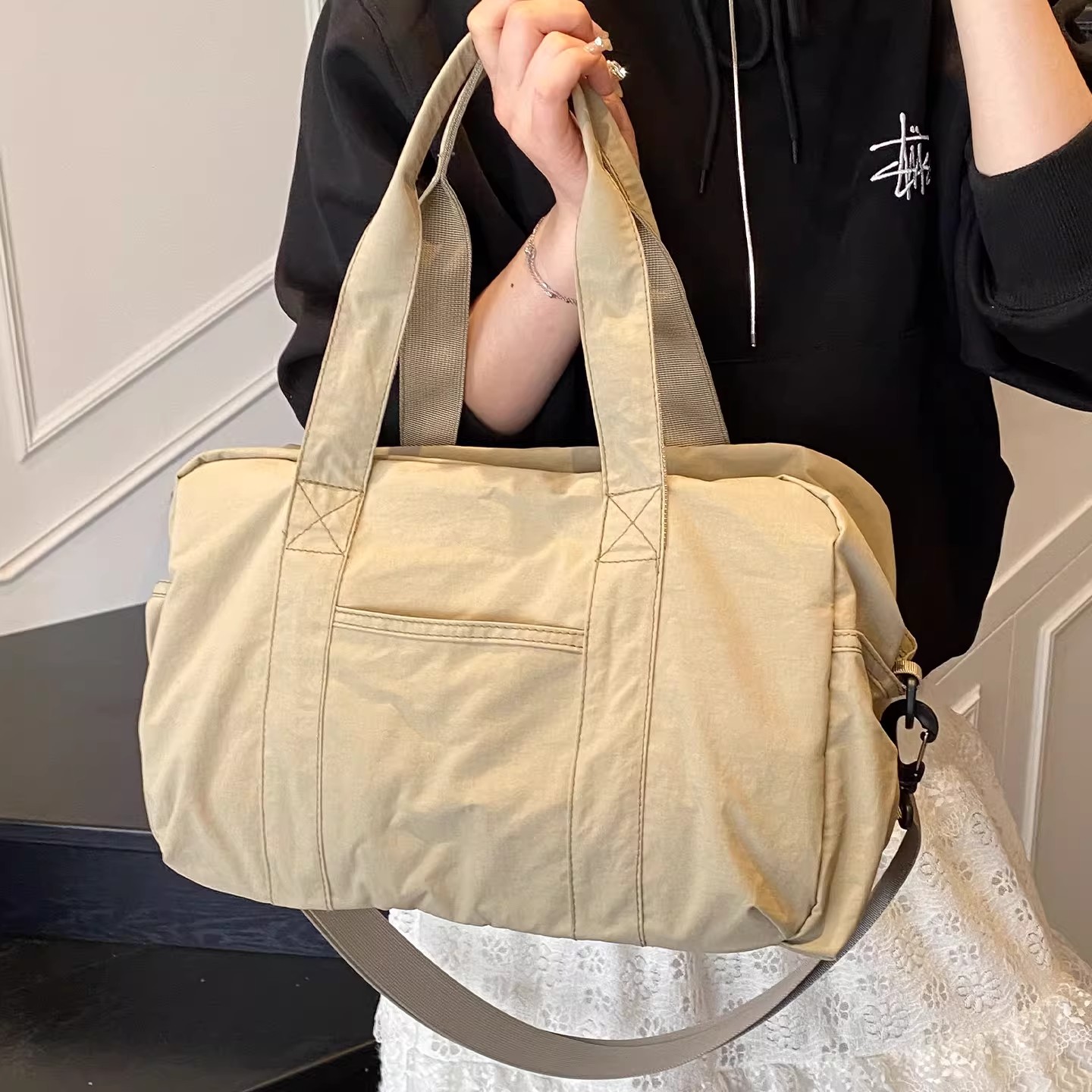 Short-distance travel bag, women's small, lightweight portable storage bag, large capacity, hanging trolley case, sports crossbody fitness bag