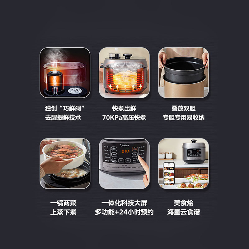 美的电家用6l多功能双胆智能压力锅 美的佛山电压力锅