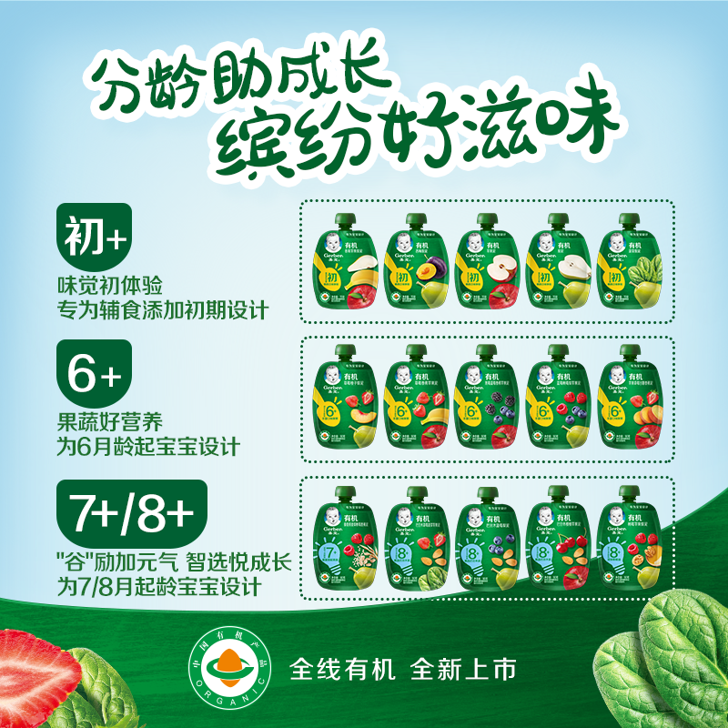 gerber嘉宝旗舰店嘉宝有机巴旦木/核桃油果泥 宝宝辅食果泥婴儿 6袋组合装3