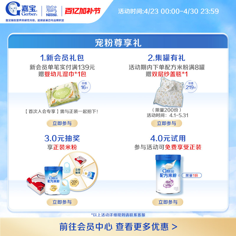 【新品】嘉宝配方米粉PHW部分水解蛋白益生菌高铁米粉2罐