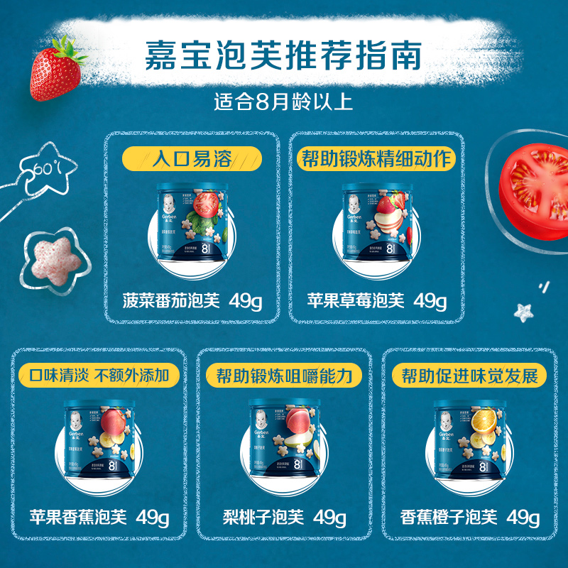 gerber嘉宝旗舰店嘉宝星星泡芙 多口味无额外添加 婴儿宝宝零食辅食8月+ 49g*5官网3