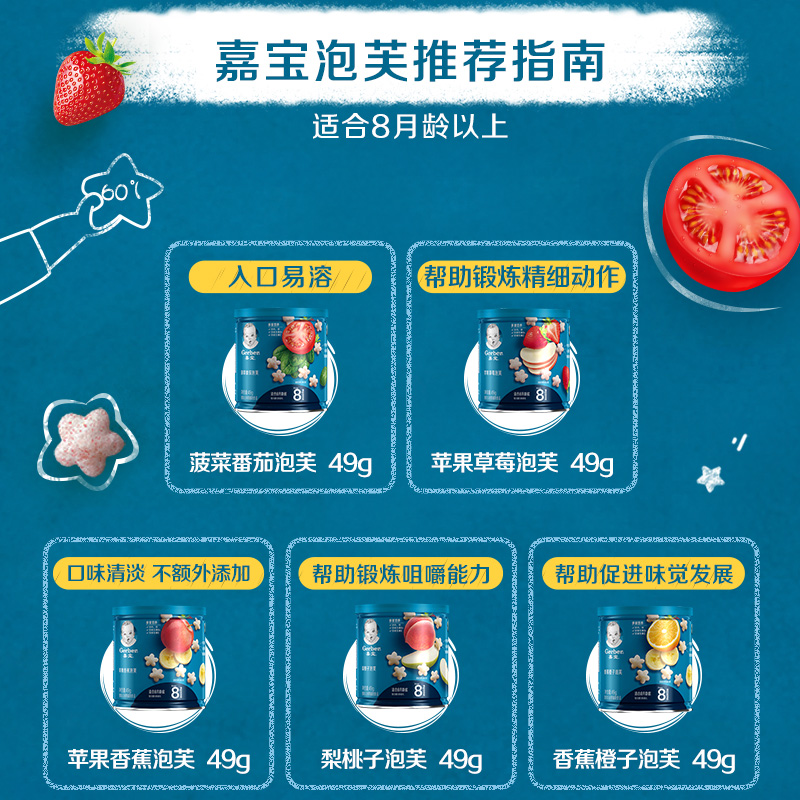 gerber嘉宝旗舰店嘉宝星星泡芙星享装 多口味 婴儿宝宝零食辅食8月+7g*12官网3