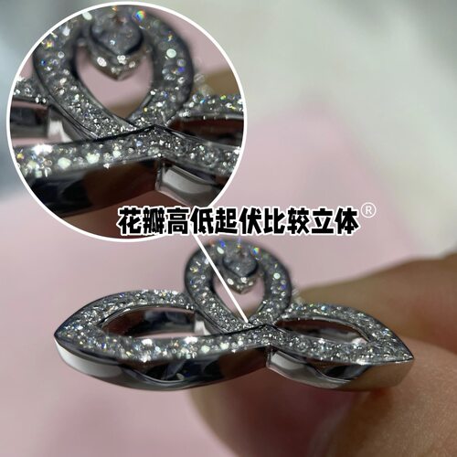 高版本H.W三叶草Lily项链女白金纯银925马眼满钻鸢尾花叶锁骨链 - 图1