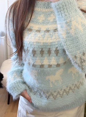 Stuuuly手工 费尔岛小马毛衣雪绒线混纺毛线diy材料包保暖上衣