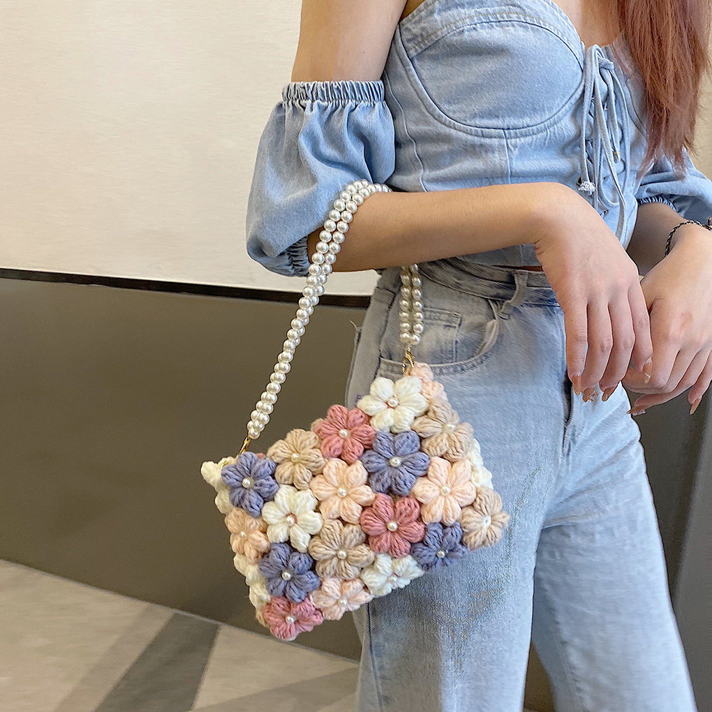Stuuuly手工diy花朵包珍珠编织自制材料包毛线钩织成品手提包斜挎,淘宝优惠券,粉丝福利购,淘宝优惠卷