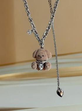 泰迪狗植绒锁骨链VSCH爱心锆石