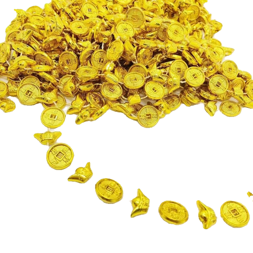 大小号金色招财铜钱元宝链条中秋节仿真折塔塑料金砖桃树装饰品配 - 图3