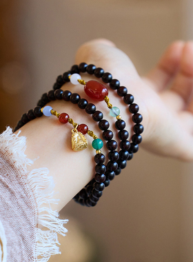 杭州灵隐印度紫檀财紫檀天然手串