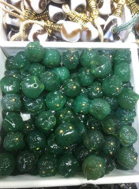 天然绿玛瑙醒狮散珠文玩星月菩提手串DIY配饰顶珠腰珠配珠