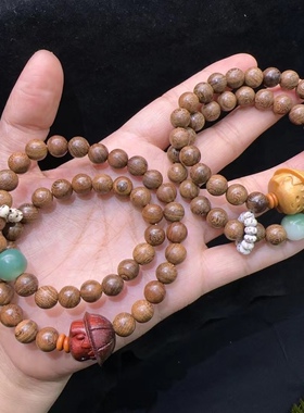 8MM金丝檀木搭配檀木小丸子头双圈手链手串