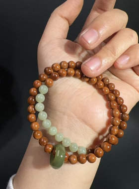 6MM库克搭配天然和田玉圆珠跑环青山黛手串双圈跑环小清新女生