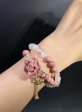 8MM血柏木玛瑙玫瑰花双圈手链