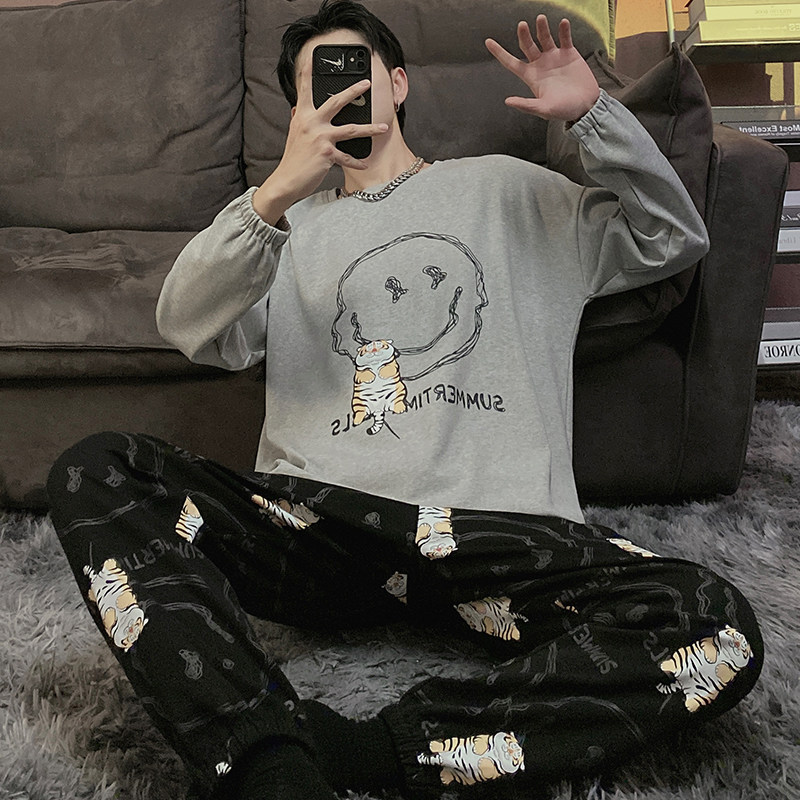 男士长袖纯棉春秋款卡通青少年睡衣 静英鸾睡衣/家居服套装