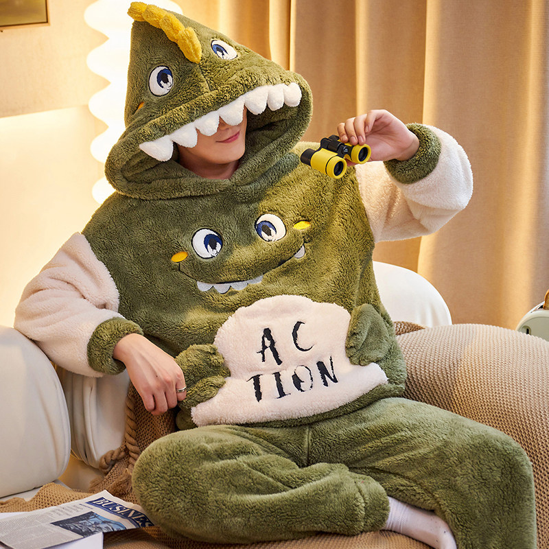 男士秋冬款加绒加厚卡通珊瑚绒睡衣 静英鸾睡衣/家居服套装