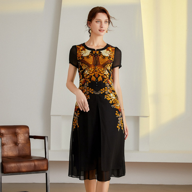 乔妮塔妈妈2022夏季新款雪纺印花 乔妮塔连衣裙