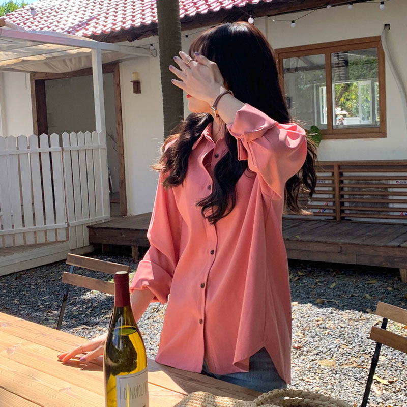 玫粉色女春小个子树莓色叠穿衬衫 百思朵衬衫