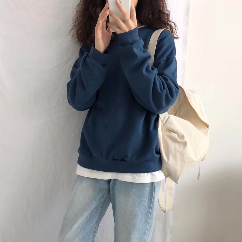 百思朵2020chic春秋孔雀蓝宽松卫衣 百思朵卫衣/绒衫