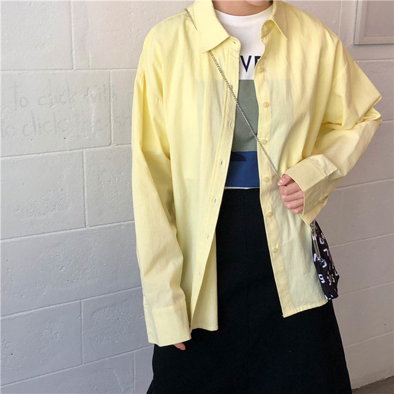 百思朵鹅黄色女设计感小众棉衬衫 百思朵衬衫
