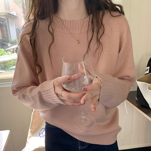 春秋甜美雾霾蓝毛衣复古日系慵懒高级感套头奶蓝色毛针织衫外穿 - 图1