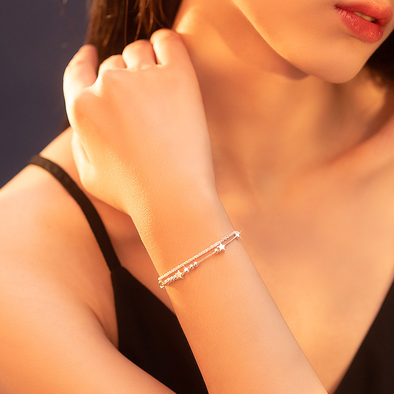 满天星语双层s925纯银ins简约手链 花影手链