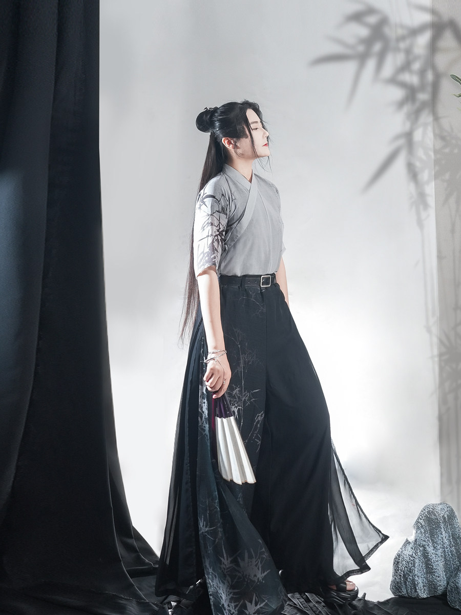 风雅司制原创墨竹隐书法上班汉服新中式国潮宋裤元素阔腿水墨男女,淘宝优惠券,粉丝福利购,淘宝优惠卷