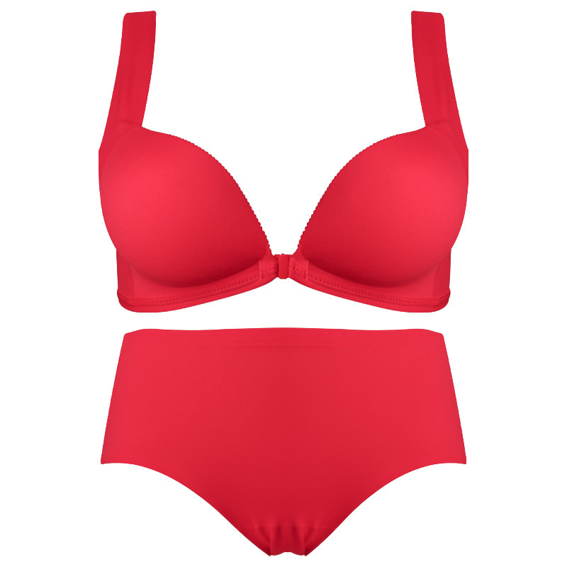 红色女小胸调整型无钢圈本命年文胸 系影文胸