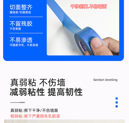 弱粘性无痕美纹纸胶带乳胶漆艺术漆家装不伤墙面低粘性和纸胶带 - 图2
