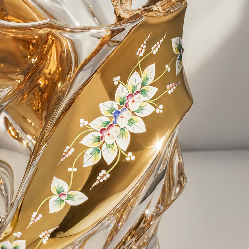 新品捷克进口BOHEMIA水晶玻璃花瓶手工描金珐琅花居家装饰摆件 - 图1
