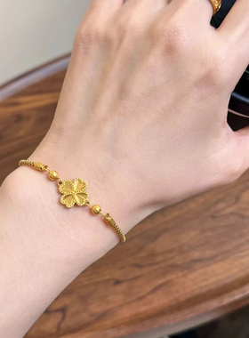 钛钢手链 不掉色幸运四叶草手链女ins风五福手镯手环SL517
