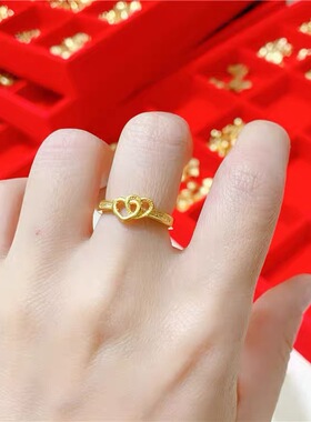 钛钢戒指 不易掉色简约精致双心女戒时尚百搭开口女爱心戒指JZ082