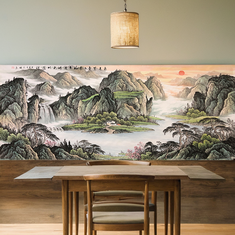 手绘马云聚宝盆山水画客厅挂字办公室装饰风景国中堂沙发背景墙画,淘宝优惠券,粉丝福利购,淘宝优惠卷